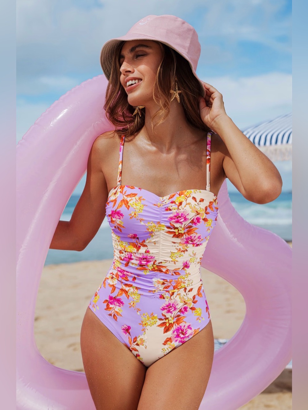 NWT Cupshe Lavender and Cream Floral One-Piece Swimsuit- size S,L